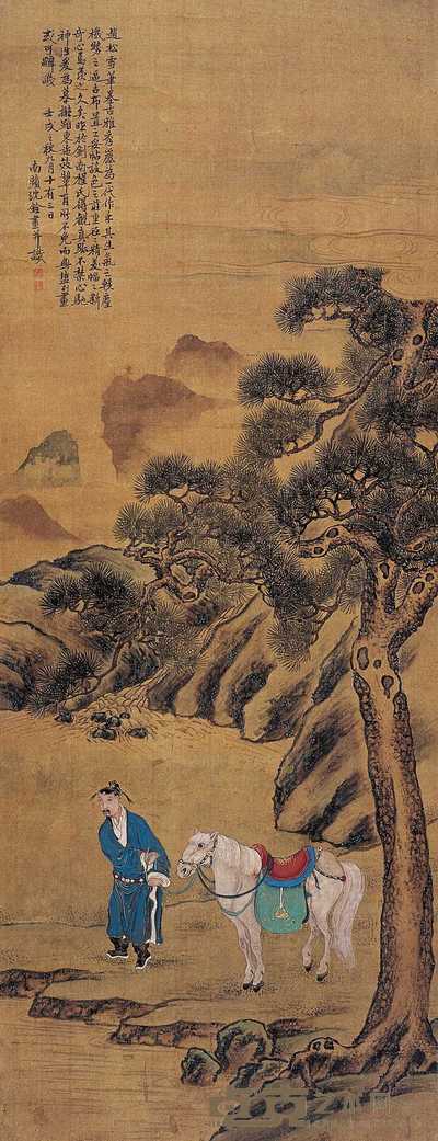沈铨（款） 松下赏马 立轴 103×40cm